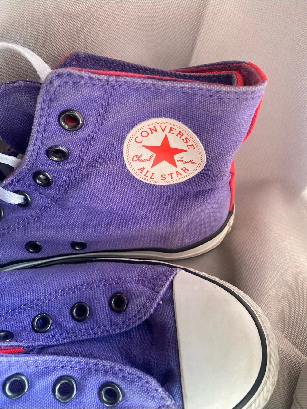 Converse Kids High Top Sneakers in Purple with Red Accents
